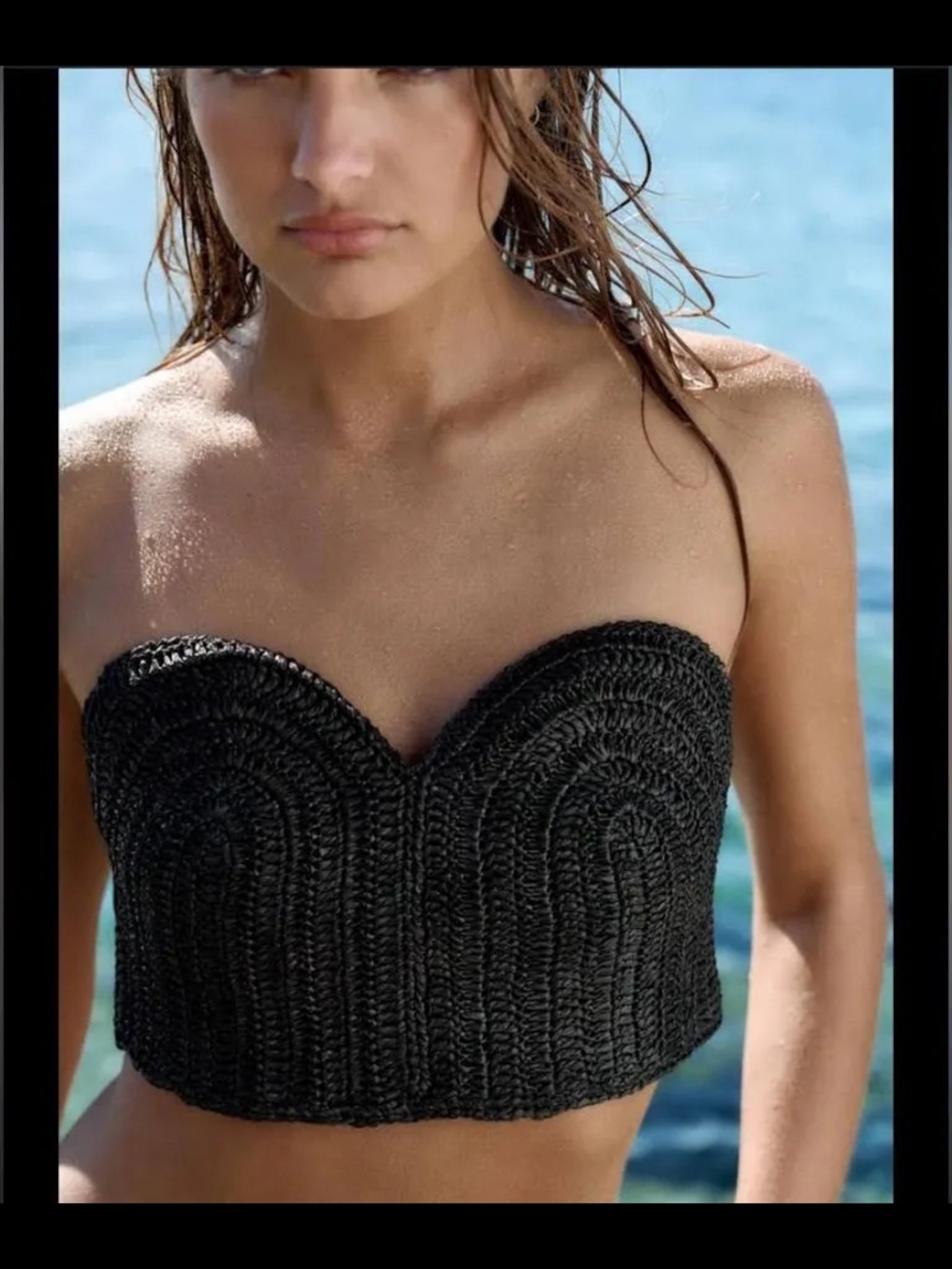 Zara Limited Edition Black Raffia Strapless Bustier Top Size M